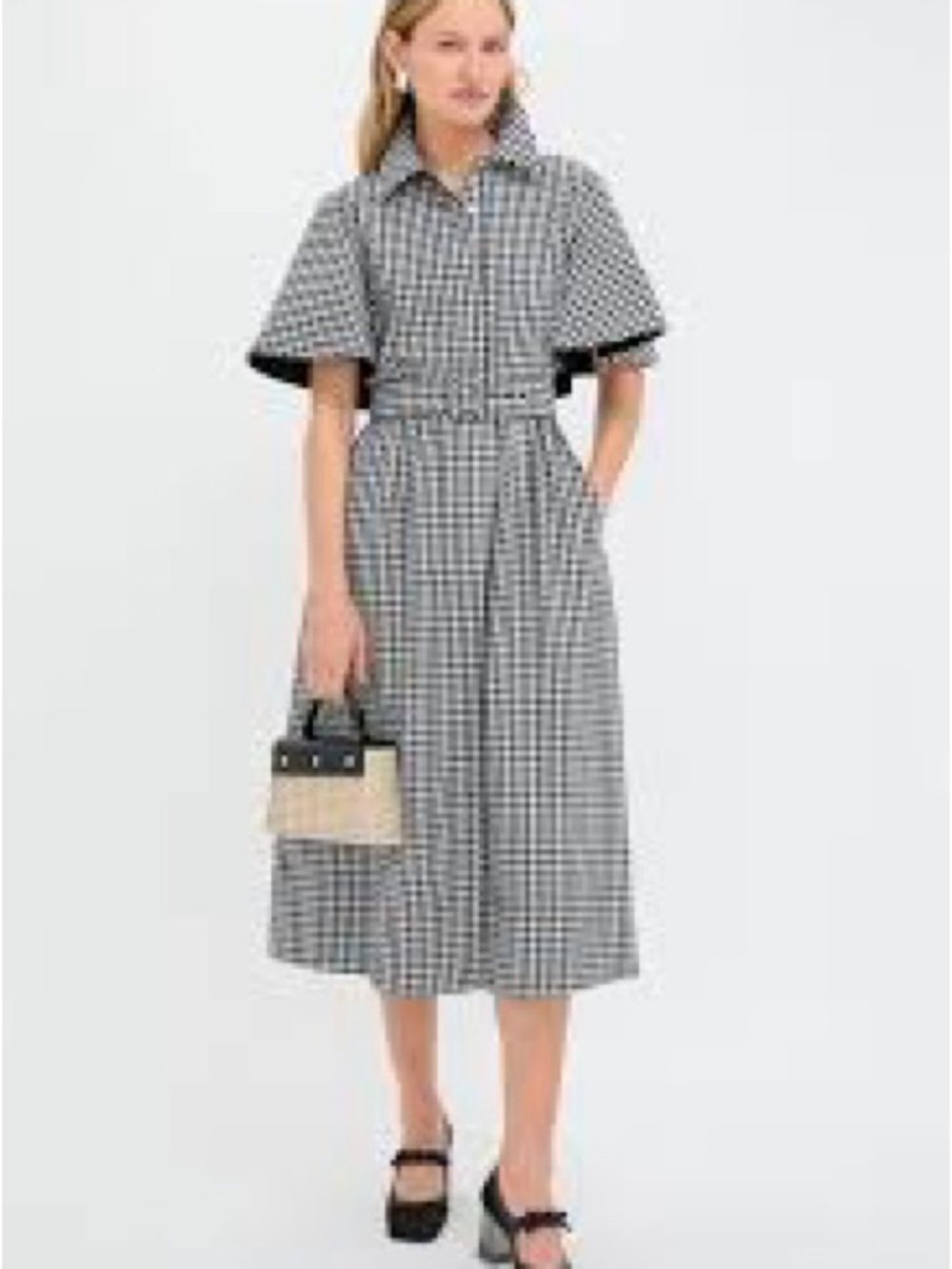 Tuckernuck Black and White Gingham Midi Dress with Belt